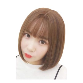 Wig Short Bob Full Wig Pattan Short Hair Straight Hair Heat Resistant Princess Cut Side Hair Female Wig Medium Beige Brown Light Brown