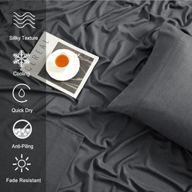COMFLIVE Cooling Sheets Set, Rayon Cool Fiber, 4 Piece Full Luxury Sheets with 16" deep Pocket, Breathable and Silky Bedding Sheets & Pillowcases, Dark Grey