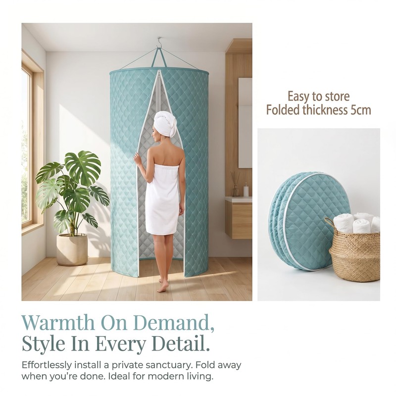 Portable Folding Shower Curtain, 100x200cm, Waterproof Polyester with Aluminum Peptide