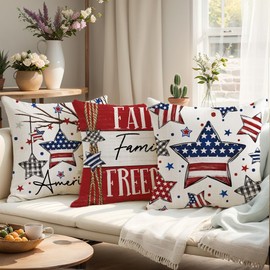 MAZSHTTD 4 Pack Independence Day Pillow Covers 20 x 20 Inch 4th of July American Flag Throw Pillow Case Memorial Day Patriotic Star America Freedom Decor Cushion Case for Home Couch Sofa Bed