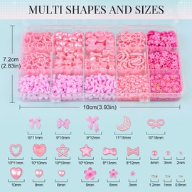3D Nail Charms for Coquette Nails Design Set 4, Pink Nail Bows + Assorted Pearl Heart Star Moon Bowknot Cute Nail Jewels + 3D Flower Charms and Nail Pearls, with Picker Tools for Nail Decor