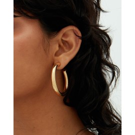PAVOI Aretes de Argolla Grueso chapados en Oro Blanco de 14 quilates para Mujer | Arracadas Chunky de Oro de 50 Milímetros para Mujer