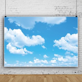 YongFoto 4.5 x 3 m Vinyl Photo Background Blue Sky White Cloud Nature Spring Shower Happy Birthday Photography Background Photo Shooting Portrait Photos Party Children Photo Studio Props