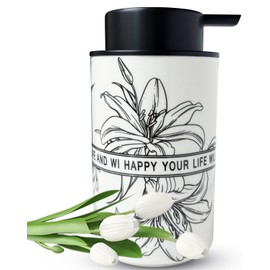 Ceramic White Foam Soap Dispenser for Bathroom & Kitchen,Lily Pattern Hand Sanitizer Bottle,Chic Home Deco (Foam)