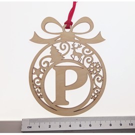 Laser cut Christmas tree bauble decoration: Letter P