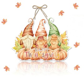 Happy Thanksgiving Welcome Door Sign, Retro Autumn Theme Gnomes Pumpkin Hanger Signs with Rope, Hanging Decoration for Thanksgiving Fall Home Front Door Wall Art Decor