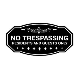Letrero victoriano No Trespassing Residents and Guests Only (negro) - Pequeño