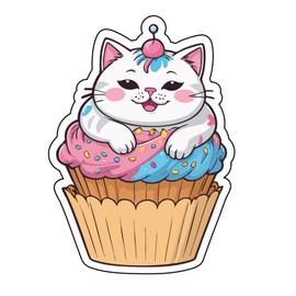 Set of 3 -Cute Cat Cupcake Vinyl Sticker, Kawaii Design, Pink and Blue Decorative Decal,SUV, Van, Window, Bumper, Wall, Laptop, Tablet, Cup,Tumbler Or Any Smooth Surface