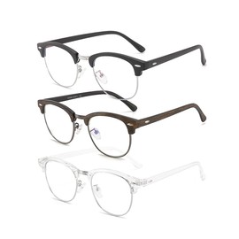 SOAR&EAGLE 3 Pack Blue Light Blocking Glasses,Computer Gaming Glasses,Retro Semi Rimless UV400 Clear Lens Computer Eyewear For Men/Women (Sand black silver/Wood grain gun/Crystal silver)