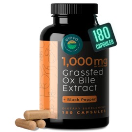 Grass-Fed Ox Bile Extract 1000mg Bile Salts Supplements with Black Pepper. Supports Digestive Health - 180 Count