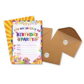 Birthday Invitation Cards -15PCS with Envelopes for Children,Birthday Party Invitation for Boys and Girls, Celebration Invitation for Teenagers(Orange)