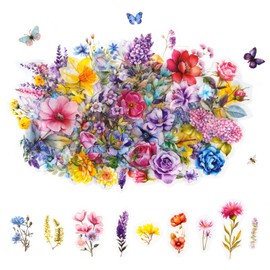 190Pcs Flower Stickers for Scrapbooking PET Transparent Floral Sticker,Waterproof Flowers Aesthetic Stickers for Cup, Journaling, Craft, Envelopes, Card, Laptop