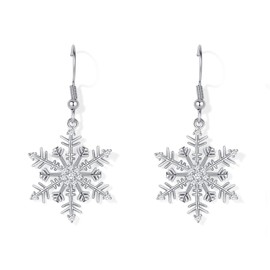 TIZU Snowflake Earrings for Women Christmas Earrings Cubic Zirconia Sparkle Hook Dangle Drop Earrings Christmas Jewelry Gifts (Style-1)