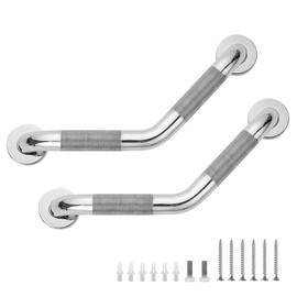 Grab Bars for Bathtubs and Showers- 1-1/4 x 16 Angled Shower Grab Bar for Seniors Knurled Stainless Steel Handicap Grab Bars for Wall (Polished Nickel, 2 Pack)