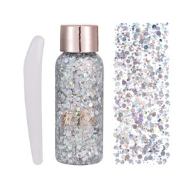EONFAVE Body Glitter Gel, Face Body Glitter Make-Up Face, Liquid Sequins Chunky Glitter for Body and Hair, Clothing Decoration, Feminine Festival Make-Up Sequins and Accessories (102# Silver)