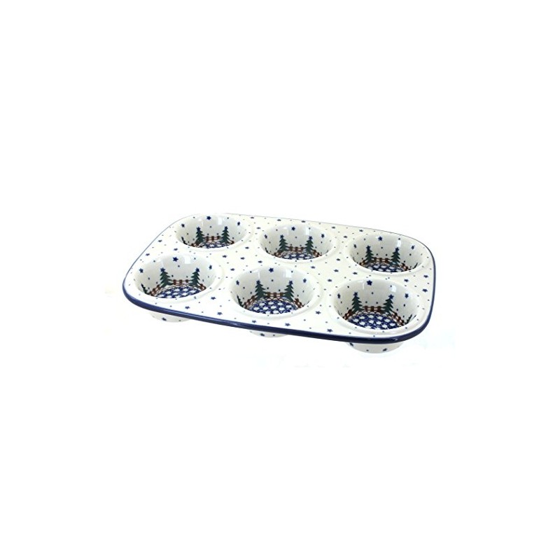 Blue Rose Polish Pottery - Blue Rustic Pines Muffin Pan