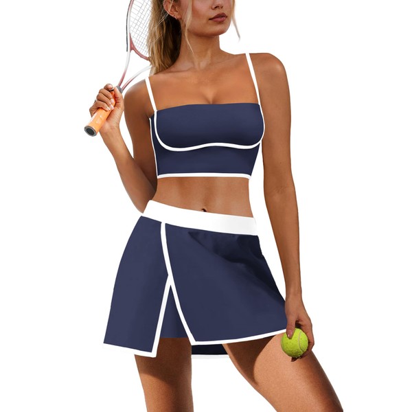 Nirovien Womens Workout Sets 2 Piece Tennis Skort Sets Golf