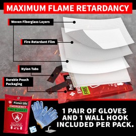 Protect Life Fire Blankets Emergency for Home & Outdoors, 40" x 40" Emergency Fire Blanket for Kitchen, Cooking & Clothing Fire Suppression Blanket, Fire Safety Blanket, Quick & Easy to Use, (1 Pack)