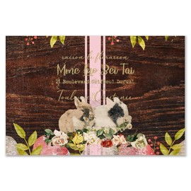 Farmhouse Wood Plank Hanging Sign Easter French Bunny Rabbit Motivational Wood Plaque Sign Quote Rustic Yellow Blue Floral Tulip Rose Home Decoration Signs for Bathroom Mantel 8x12 Inch