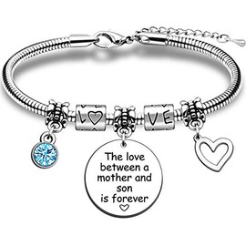 JMIMO Mum Gifts Mother Bracelet from Son Birthday Mother's Day Gift The Love Between A Mother and Son is Forever