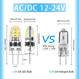 VALUCKY G4 LED Bulb, AC/DC 12-24V Dimmable G4 Light Bulbs, 120LM Daylight White 6000K, 1.2W Replaces 12-15W Halogen Bulb, Flicker Free, Energy Saving Mini LED Bulbs for Home Lighting, 10 Pack