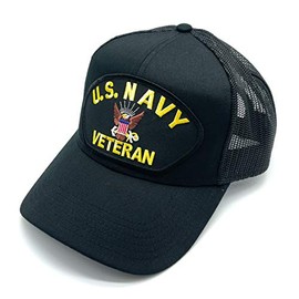 Infinite Hats US Navy Veteran Patch Mesh Adjustable Baseball Cap (Black)