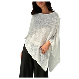 MakeMeChic Ponchos for Women Sheer Poncho Shawl Wraps Fall Sweaters Asymmetrical Tops Beige Large
