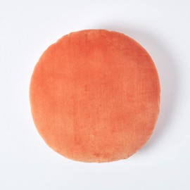 Homescapes Velvet Round Cushion 40 cm in Orange, 100% Cotton Velvet - Ideal as a Small Seat Cushion, Floor Cushion, Booster Seat, Sofa Cushion or Car Seat Cushion with Cushion Filling, Terracotta