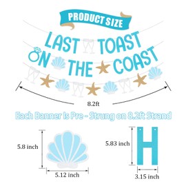 Bachelorette Decorations Beach Party Favors, Fufuddz Blue Bridal Shower Sign Last Toast On The Coast Banner Coastal Cowgirl Decor Nautical Backdrop Last Splash Supplies Seashell Garland Gift for Bride