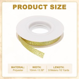 sourcing map 3/8" x 10 Yards Sparkle Ribbons, Wreath Crafts Cut Edge Ribbon, Sparkling Fabric Ribbon for Bow Making, Gift Wrapping, Festival Wedding Party Decoration, Bright Gold