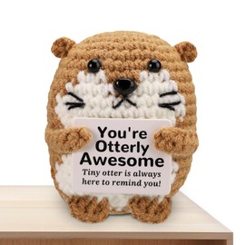 Sea Otter Cute Mini Animal Crochet with Positive Message Card, Positive Crochet Animals Emotional Support Crochets Positive Gifts Animals Dolls for Friends Coworkers Birthday Encouragement Party