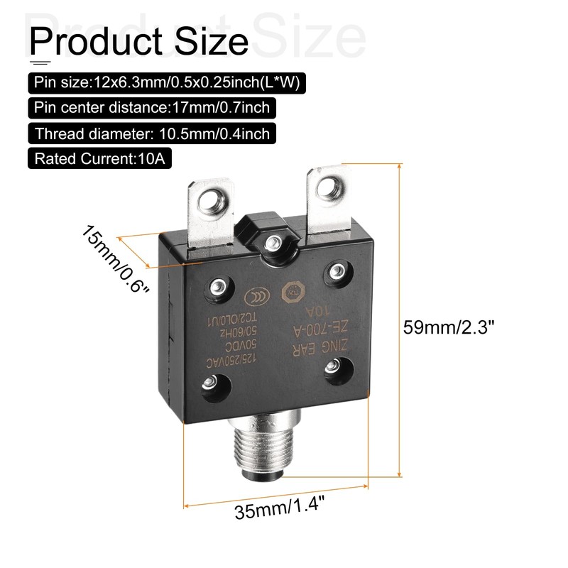 DMiotech 10A Thermal Circuit Breaker 125/250V AC 50V DC 50/60Hz