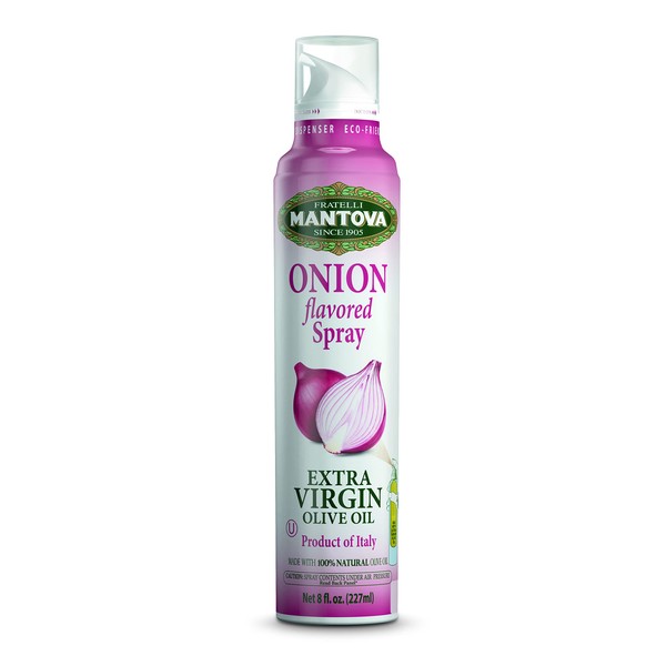 Onion Flavored Spray Mantova Extra Virgin Olive Oil produced with finest ingredients and with No CFC, No Preservatives, No Additives, No Silicone, No Aerosol