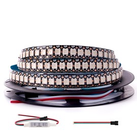 KWMSTPLT WS2812B RGB LED Strip, Individually Addressable LED Strip, Chasing Effects Dream Color 5050SMD 3.2FT 144 LED Pixel Flexible Strip Rope Light DC 5V (Black PCB 3.2FT 144Pixels/m IP30)