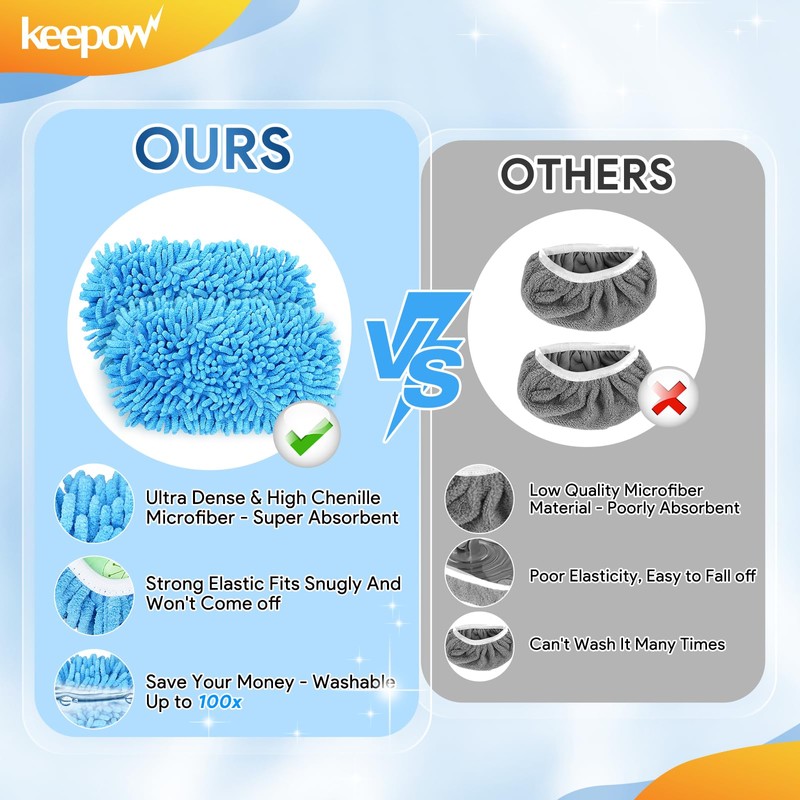 KEEPOW Reusable Microfiber Mop Pads Compatible with Swiffer Sweeper &