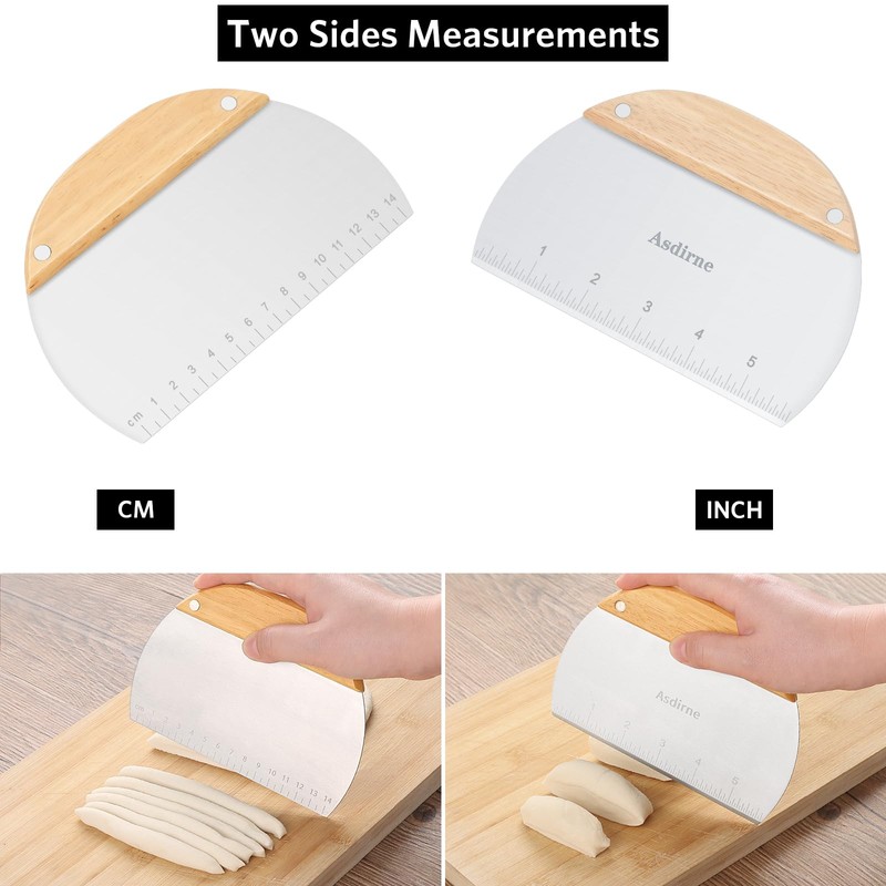 Asdirne Dough Cutter, Dough Scraper with Wooden Handle and Food