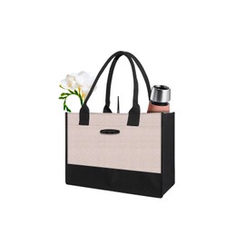 Aricsen Small Canvas Shopping Tote Bag with Handles for Women Gift Grocery Beach Holidays, Reusable Blank Clearance Eco Burlap Cloth Jute Fabric Handbag for Kitchen, Black & Gray