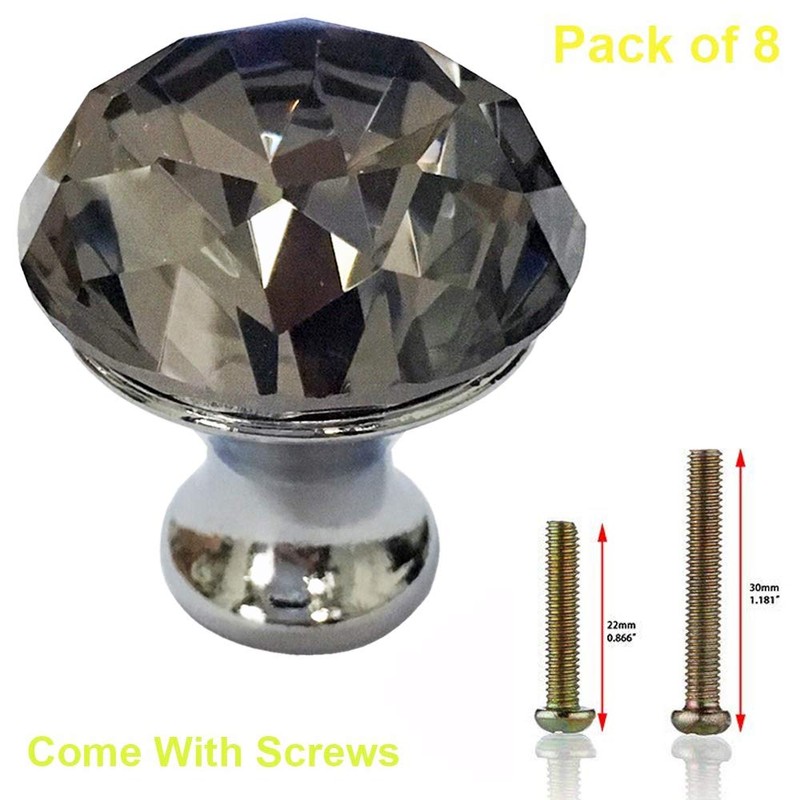 Tencro 8pcs 30 mm Diamond Shaped Luxury Crystal Knobs Glass