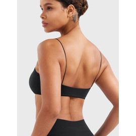 YEOREO - brasier deportivo con tirantes delgados para mujer, cuello cuadrado, sin costuras, cuello cuadrado, sin costuras, acolchado de bajo impacto