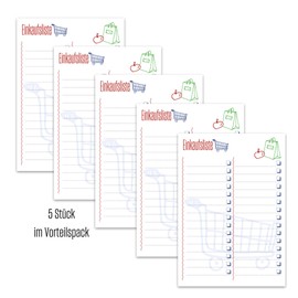 Staufen REC Shopping List – 5 Pads, 52 Sheets each, DIN A5, 90 g/m² Recycled Paper