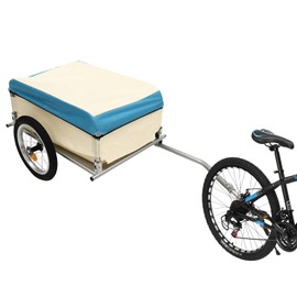 Large Bicycle Cargo Trailer Steel Frame Storage Cart Wheel Swivel 110 Lbs 16" 50kg Load Transportation Multi-Purpose with Lid Removable Box PVC Fabric Waterproof Bin, Dustproof, Waterproof, Insect