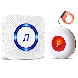 Wireless Caregiver Pager/Buzzer Call Bell/Safety Alarm/SOS Call Panic Button Alert/Home Alarm Systems for Elderly Patient 500ft with 1 UK Plug-in Receiver 1 Waterproof Transmitter