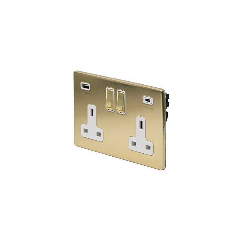 Soho Lighting Brushed Brass 2 Gang USB A + C