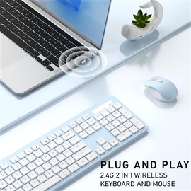Wireless Keyboard and Mouse, 2.4GHz Cordless Keyboard Mouse Combo, Optical Mouse, Plug and Play USB Receiver, Compatible with Windows, Mac, Laptop, and PC（White Blue）