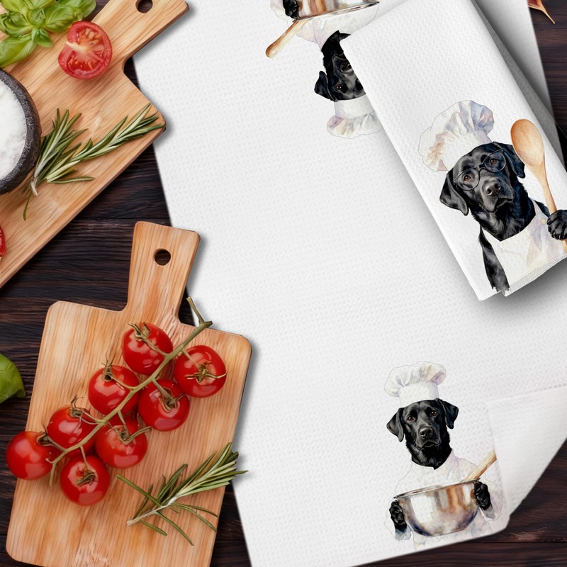 Funny Chef Black Labrador Retriever Gifts Kitchen Dish Towels, Black