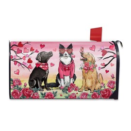 FBCOO Valentine's Day Pink Mailbox Cover Magnetic Standard Size 21"x19", Golden Retriever Dog Love Tree Decorative Post Letter Box Wrap Decor, Rose Anniversary Wedding Garden Yard Outdoor Decoration