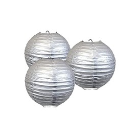 Paper Lanterns Mix Color Packs of 3 Round Paper Lanterns Lampshade Party Decorations (Silver, 16" (40 Cm))