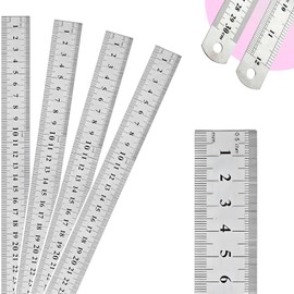 Regla de Metal Acero Inoxidable Graduada 12 Pulgadas 30 Centimetros Doble Cara para Escuela Oficina Hogar Planos Regleta Set | 5 Piezas