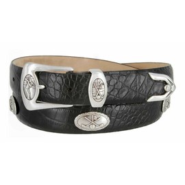 BC3109 Italian Calfskin Genuine Leather Designer Golf Dress Belt 1-1/8"(30mm) Wide (Alligator Black, 42)