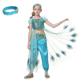 Lito Angels Lito Angels Prinzessin Jasmin Kostüm Kleid mit Stirnband Verkleidung für Kleinkind Mädchen, Top und Hosen Set Größe 4-5 Jahre 110, Stil G